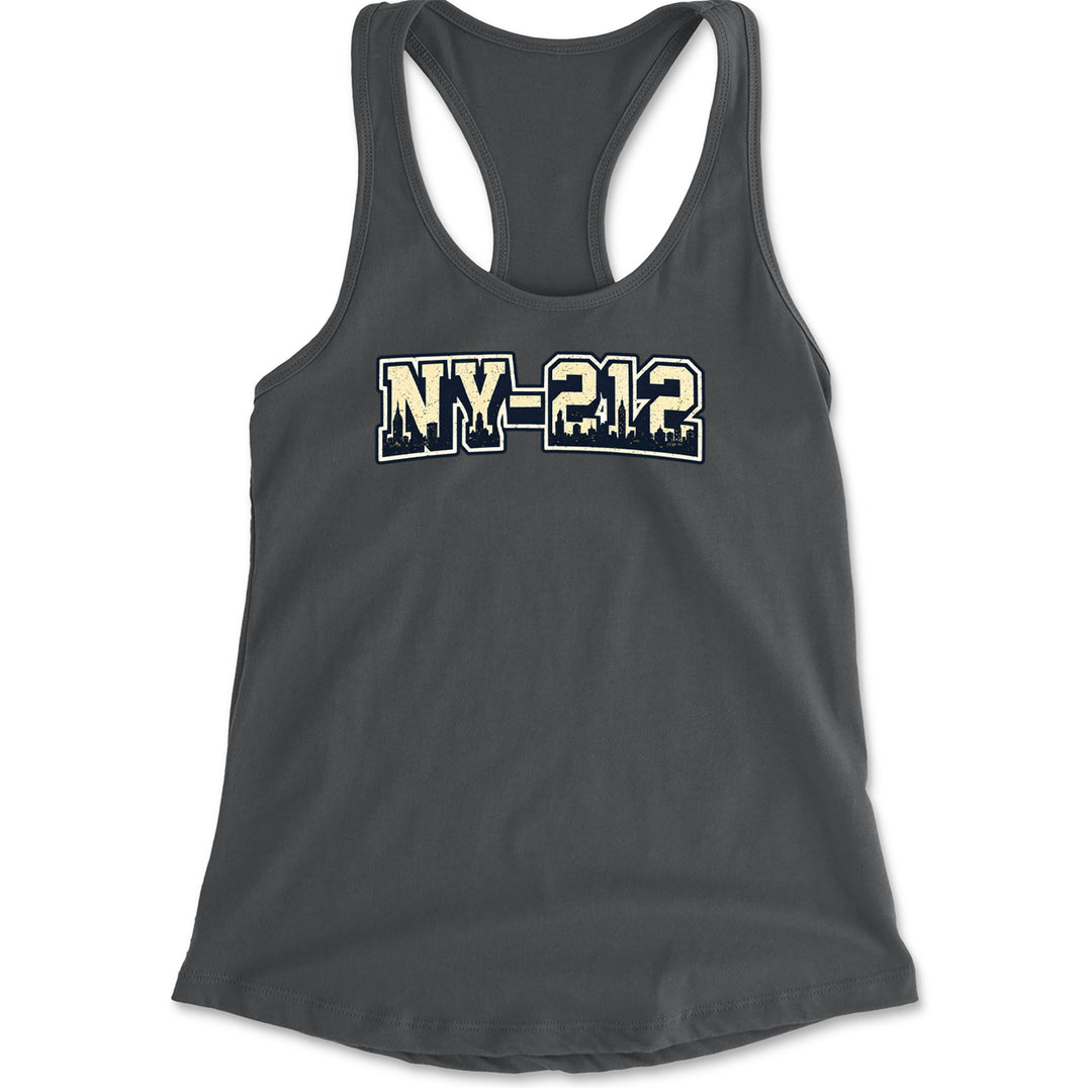 New York City 212 Area Code Skyline  Racerback Tank Top for Women Charcoal Grey