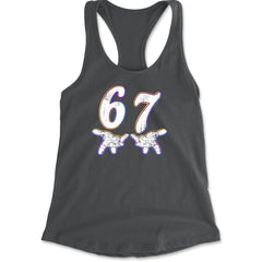 67 Hands Meme Viral Drill Racerback Tank Top for Women Charcoal Grey