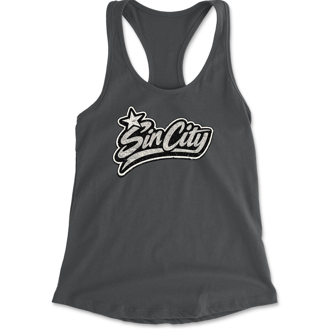 Sin City Vegas Retro Vintage Racerback Tank Top for Women Charcoal Grey