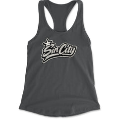 Sin City Vegas Retro Vintage Racerback Tank Top for Women Charcoal Grey