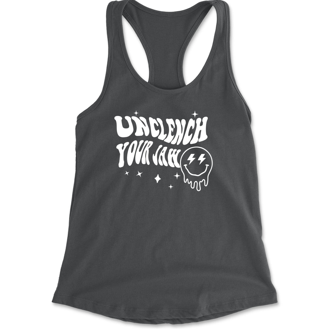 Unclench Your Jaw Festival Rave EDM Racerback Tank Top for Women Charcoal Grey