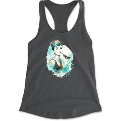 Mrs. Herpburn Iconic Watercolors Racerback Tank Top for Women Charcoal Grey