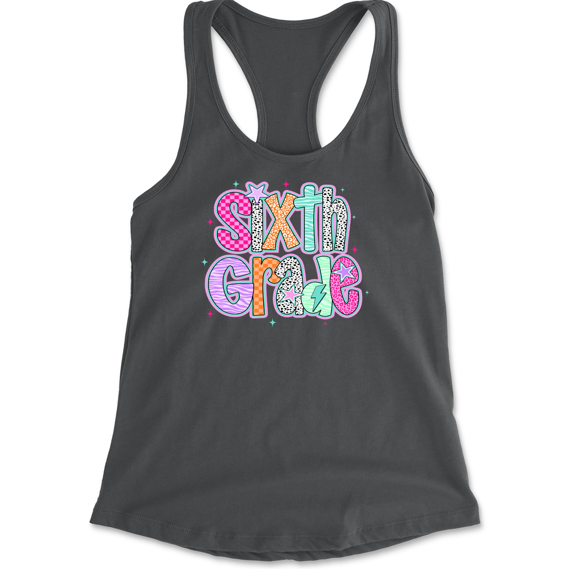 Sixth Grade Colorful Back to School Racerback Tank Top for Women Charcoal Grey