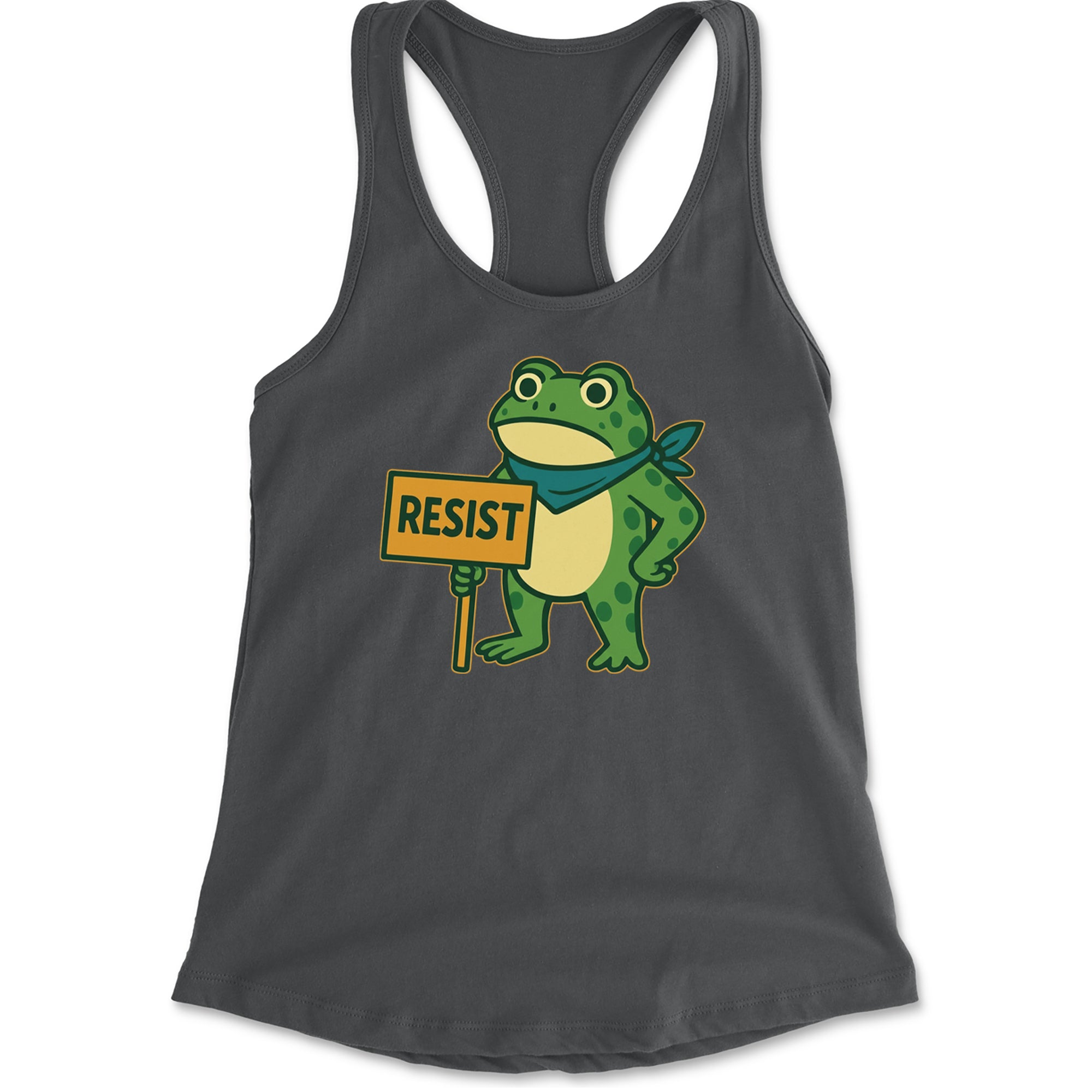 Sign Resist Meme Frog Protest Racerback Tank Top for Women Charcoal Grey