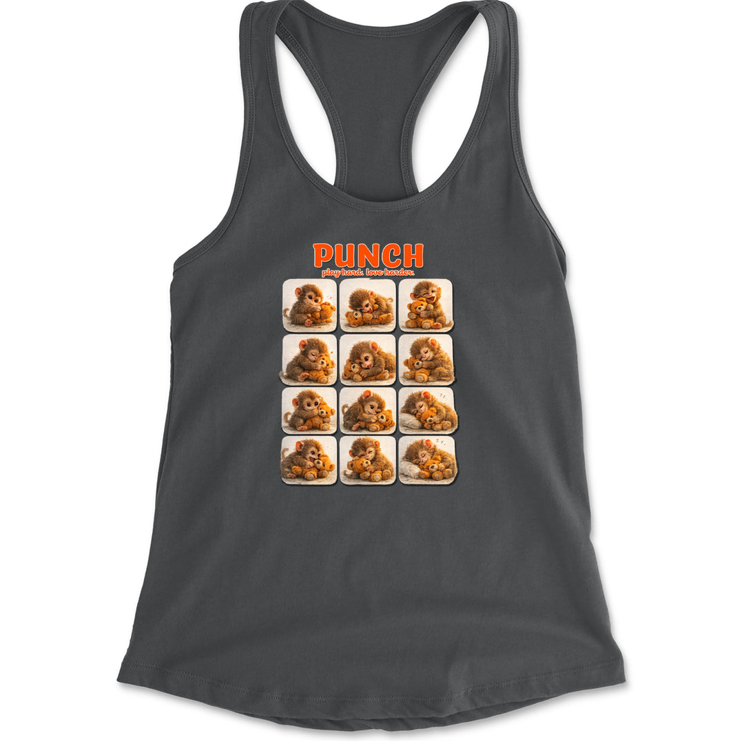 Punch Play Hard Love Harder Racerback Tank Top for Women Charcoal Grey