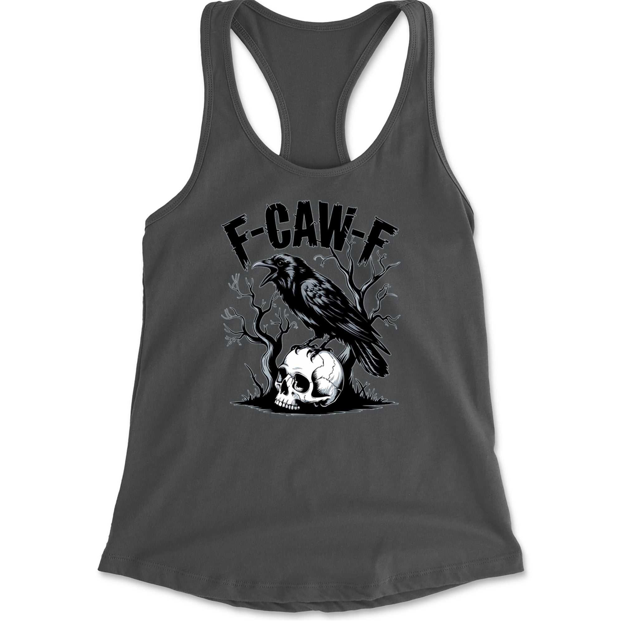 F-Caw-F Crow On Skull F-ck Off Gothic Racerback Tank Top for Women Charcoal Grey