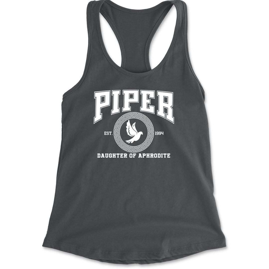 Piper Daughter of Aphrodite Rebel Heart Racerback Tank Top for Women Charcoal Grey