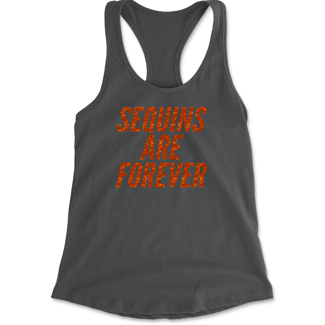 Sequins Are Forever Retro Glam Racerback Tank Top for Women Charcoal Grey