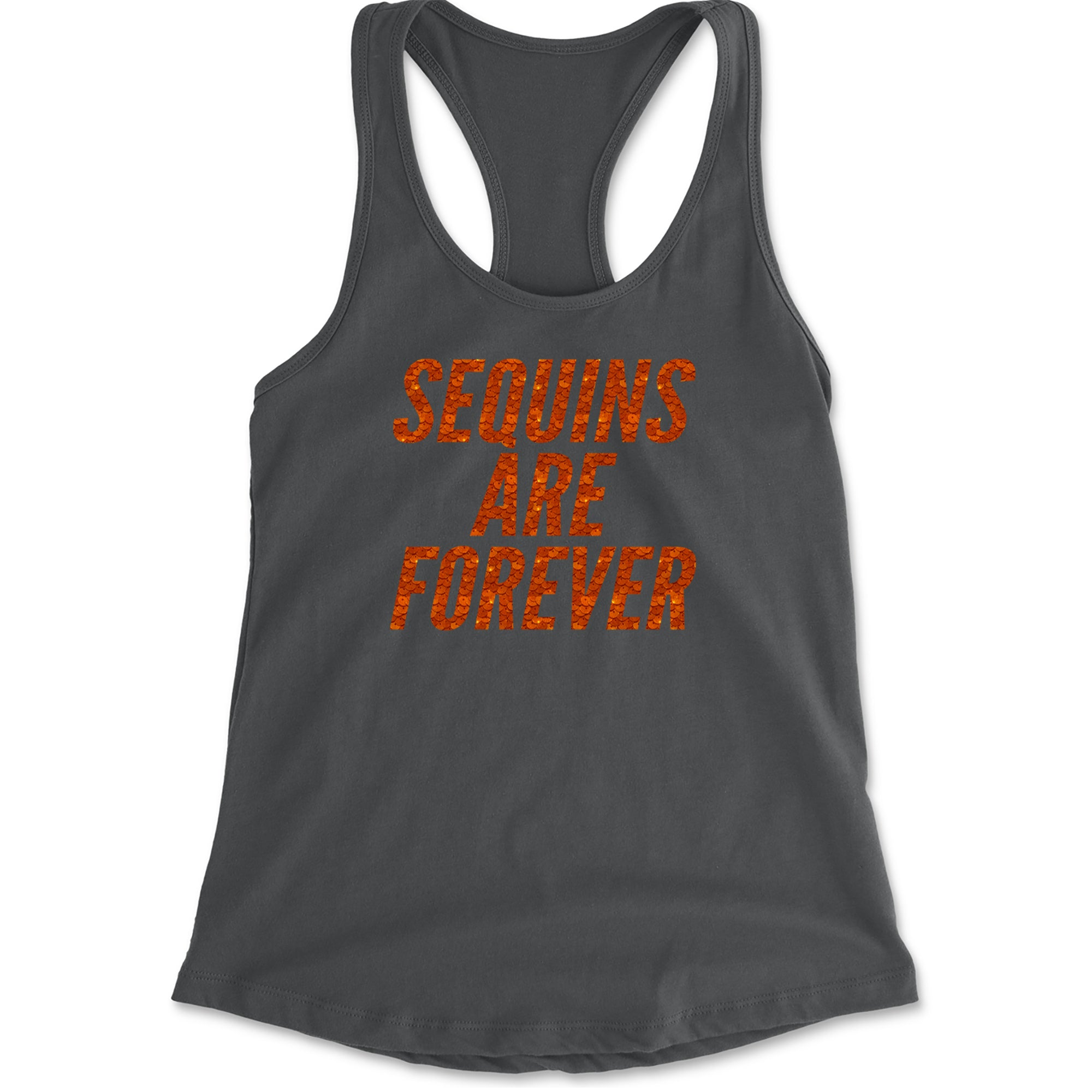 Sequins Are Forever Retro Glam Racerback Tank Top for Women Charcoal Grey