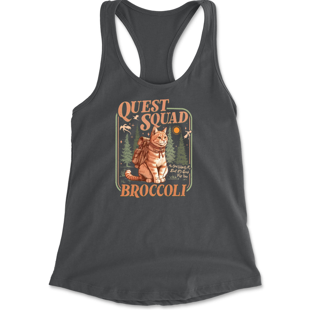 Quest Squad Broccoli Cat Fantasy Reader  Racerback Tank Top for Women Charcoal Grey