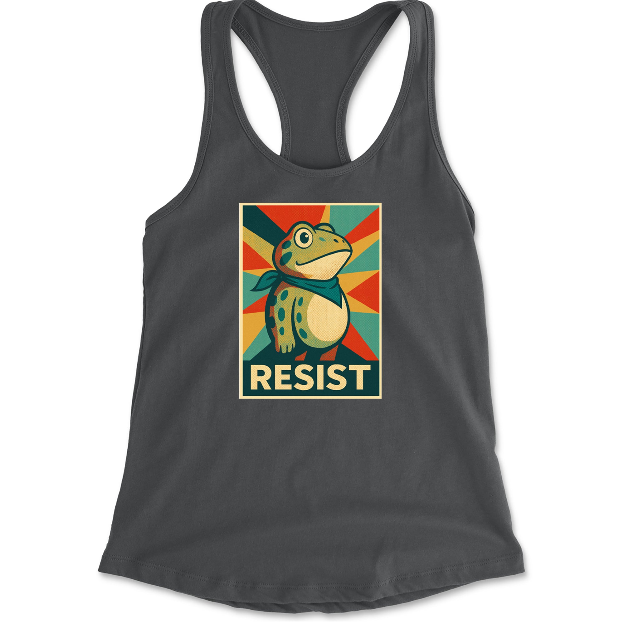 Resist Portland Protest Frog Racerback Tank Top for Women Charcoal Grey