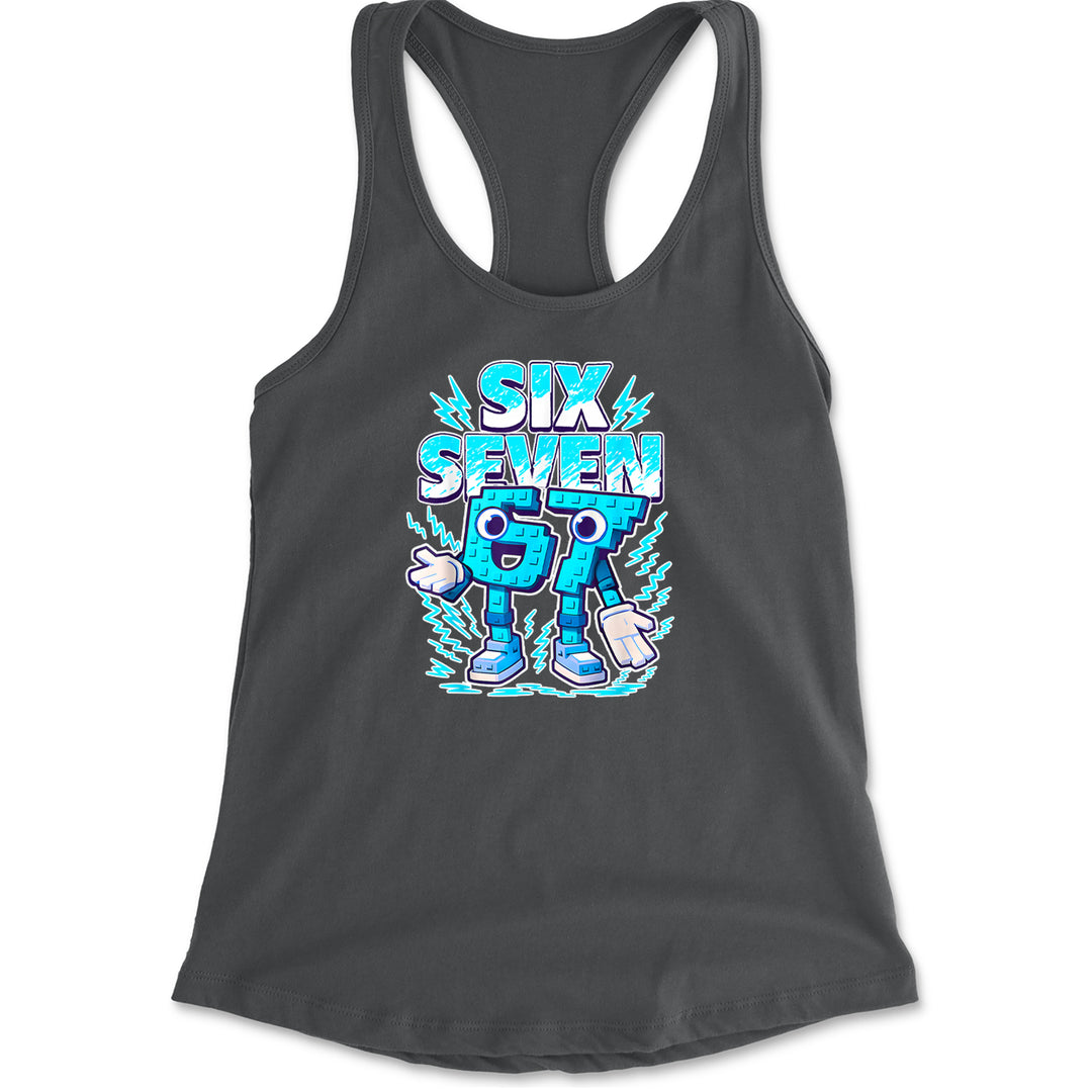 67 Brainrot Meme Slang Racerback Tank Top for Women Charcoal Grey