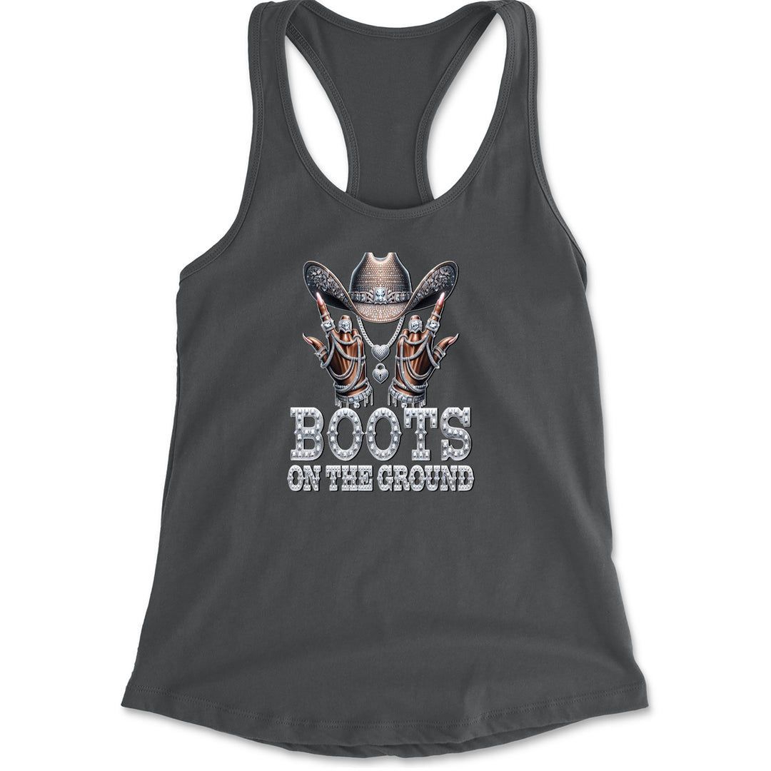 Boots On The Ground Bling Racerback Tank Top for Women Charcoal Grey