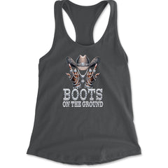 Boots On The Ground Bling Racerback Tank Top for Women Charcoal Grey