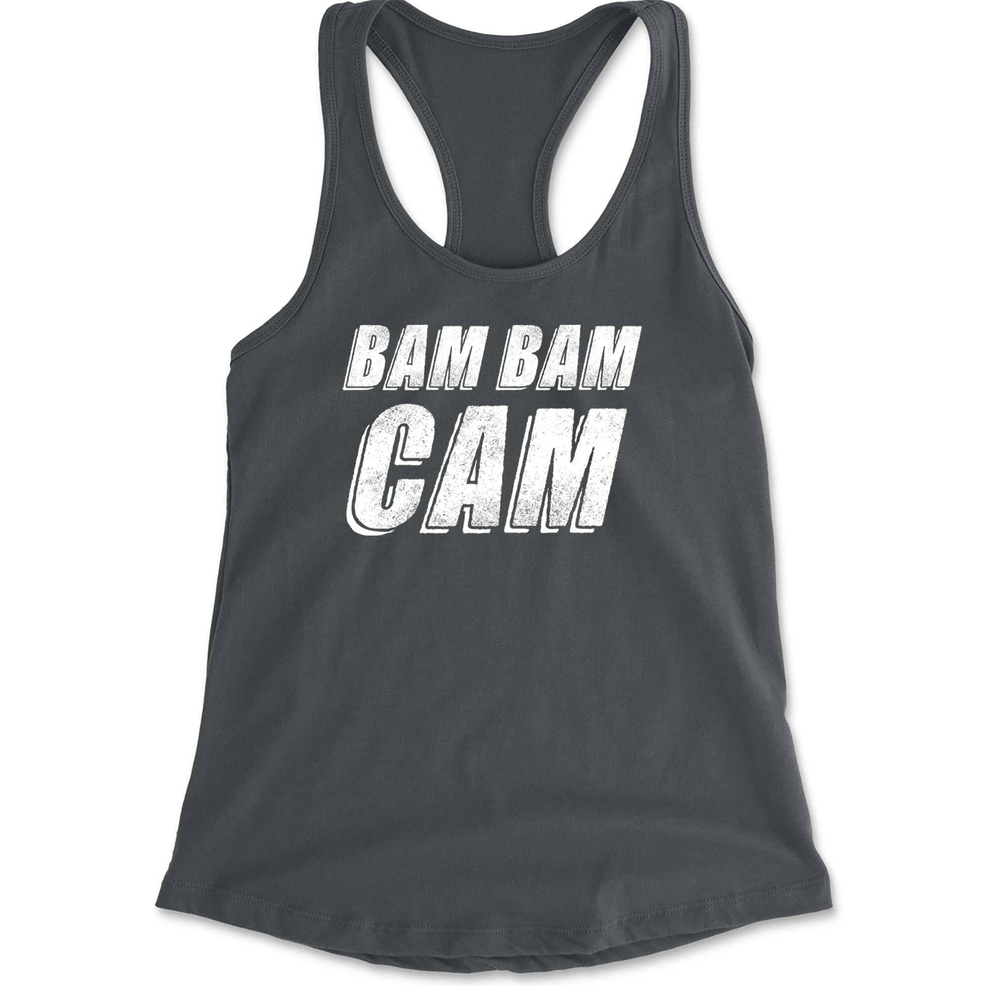 Bam Bam Cam Racerback Tank Top for Women Charcoal Grey
