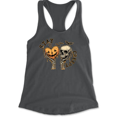 Stay Creepy Skull and Pumpkin Halloween Racerback Tank Top for Women Charcoal Grey