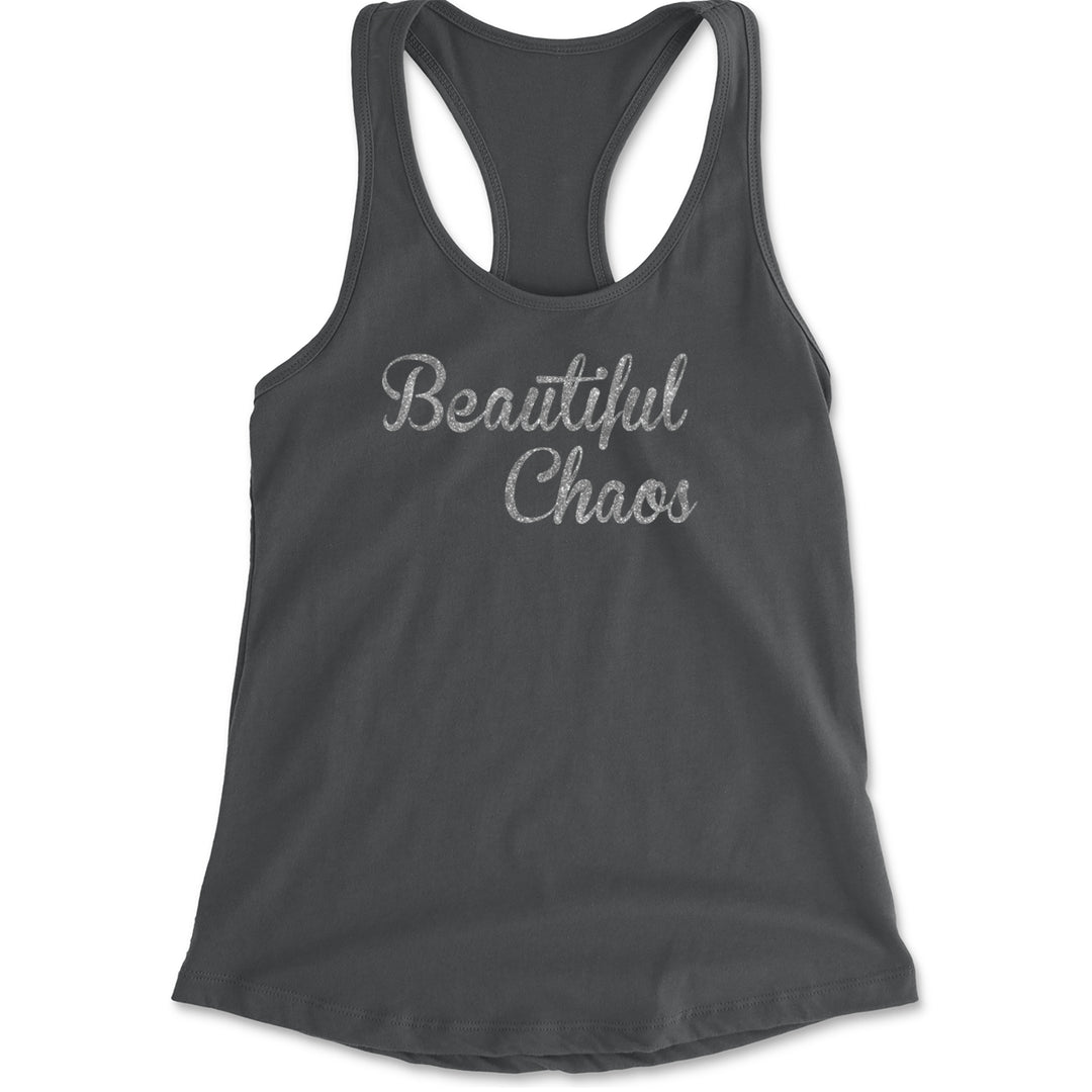 Beautiful Chaos Glitter Music Festival Racerback Tank Top for Women Charcoal Grey