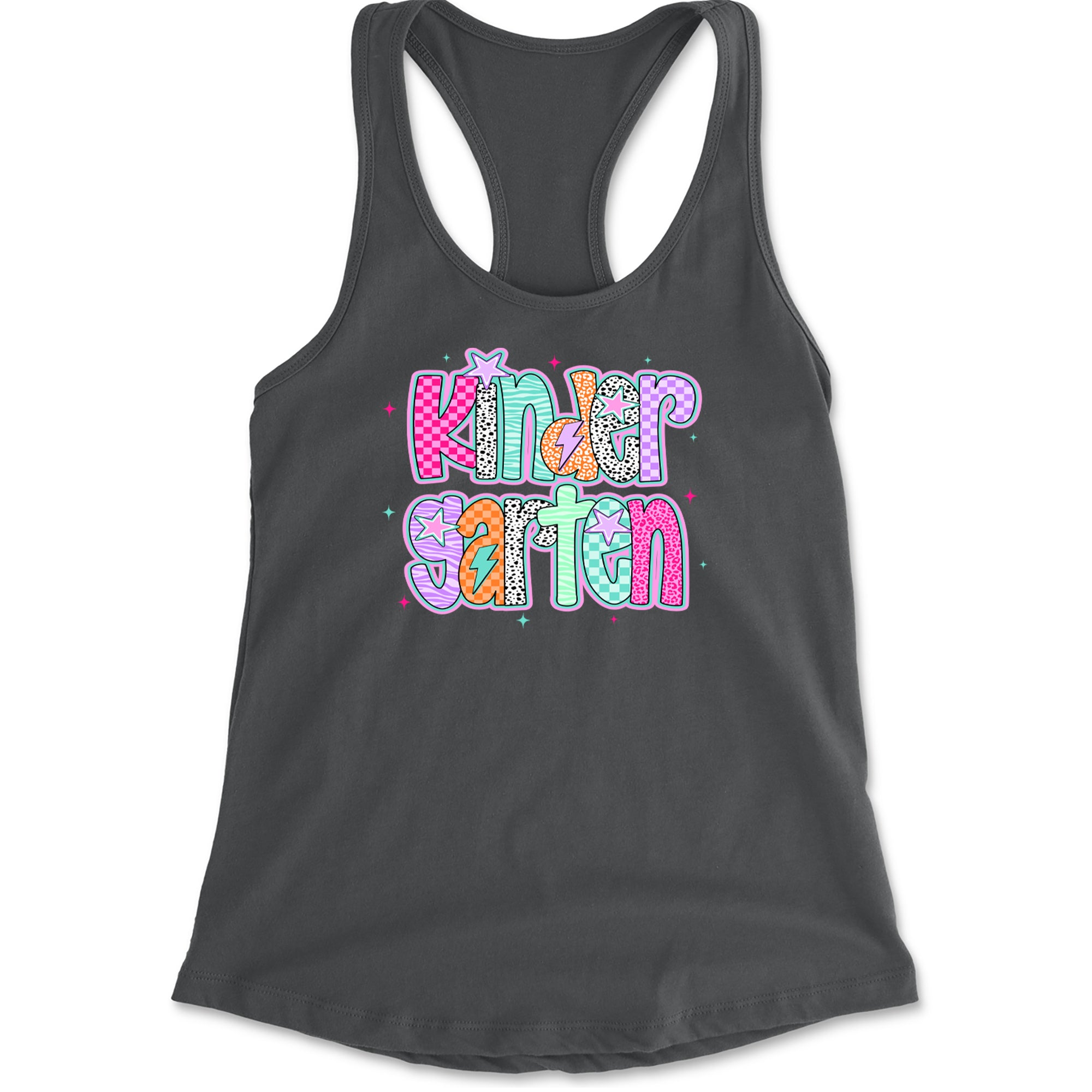 Kindergarten Cutie Colorful Back to School Racerback Tank Top for Women Charcoal Grey