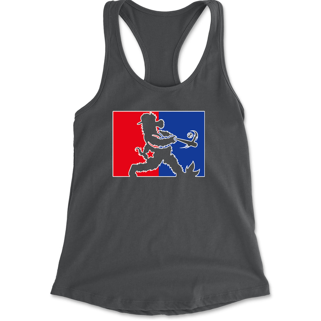 Batter Up Philly Baseball Phan Racerback Tank Top for Women Charcoal Grey