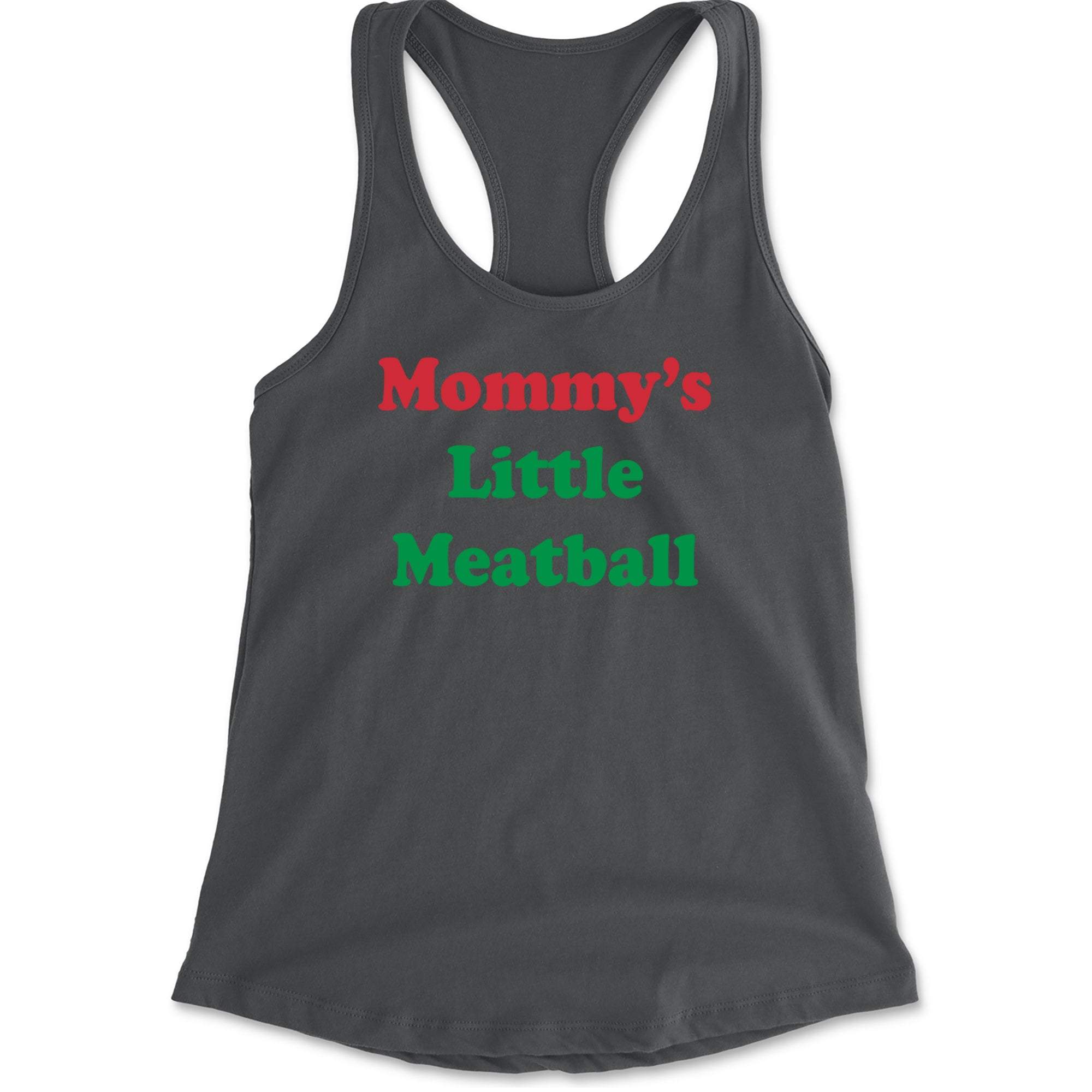 Mommy's Little Meatball Love Island Racerback Tank Top for Women Charcoal Grey