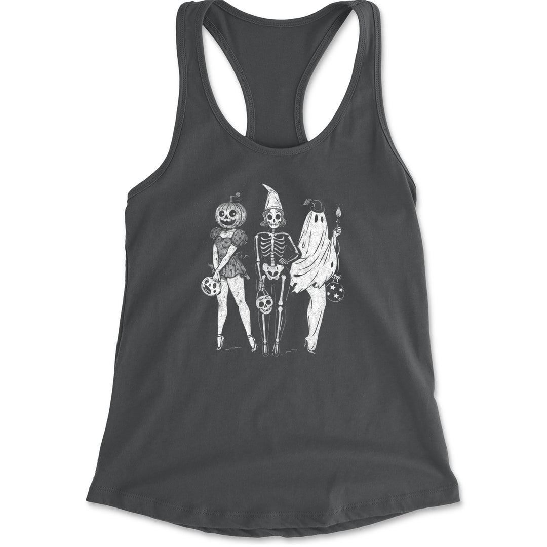 Vintage Spooky Squad Pinup Halloween Design Racerback Tank Top for Women Charcoal Grey