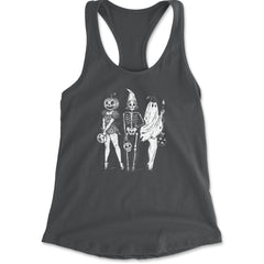 Vintage Spooky Squad Pinup Halloween Design Racerback Tank Top for Women Charcoal Grey