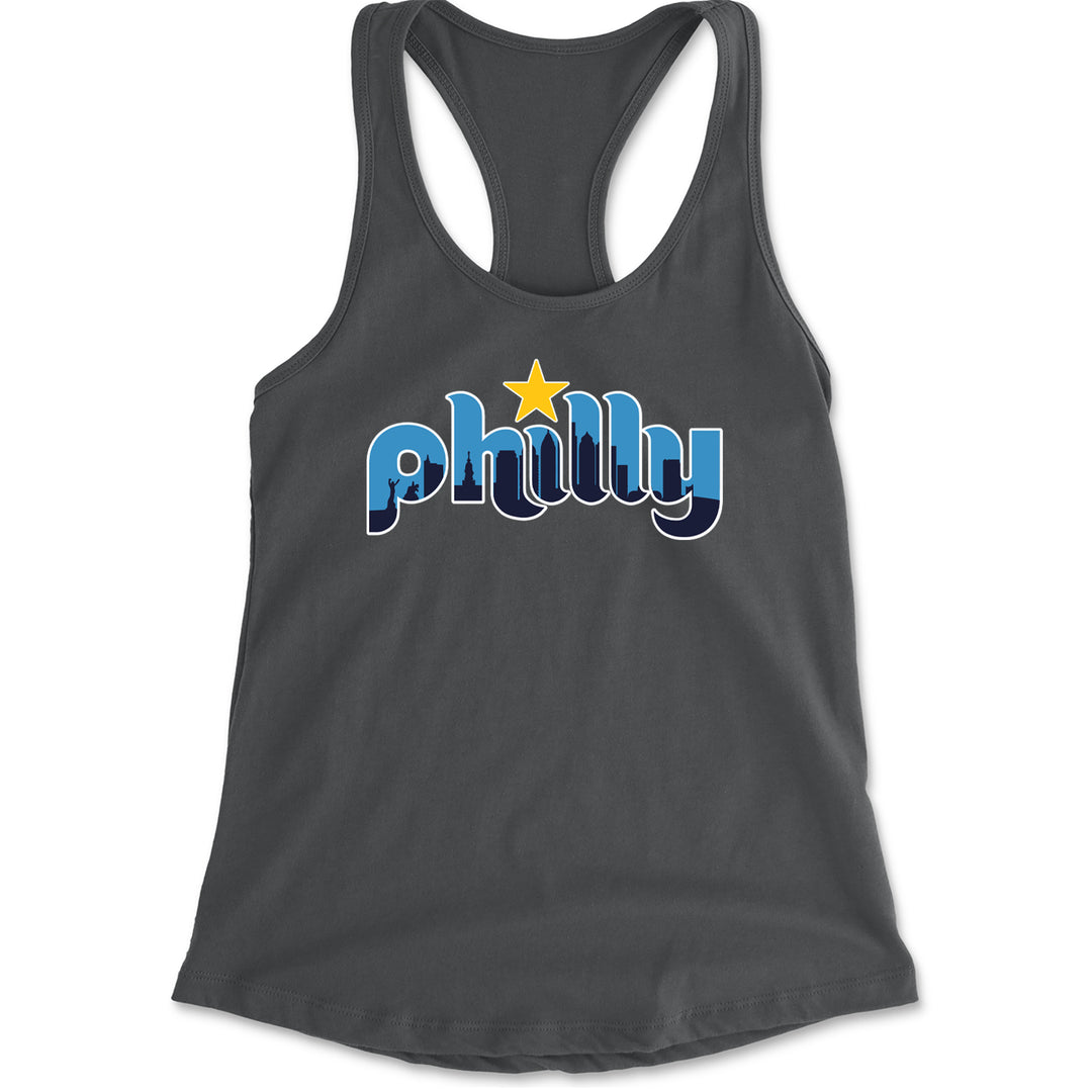 Skyline Philly Philadelphia Racerback Tank Top for Women Charcoal Grey