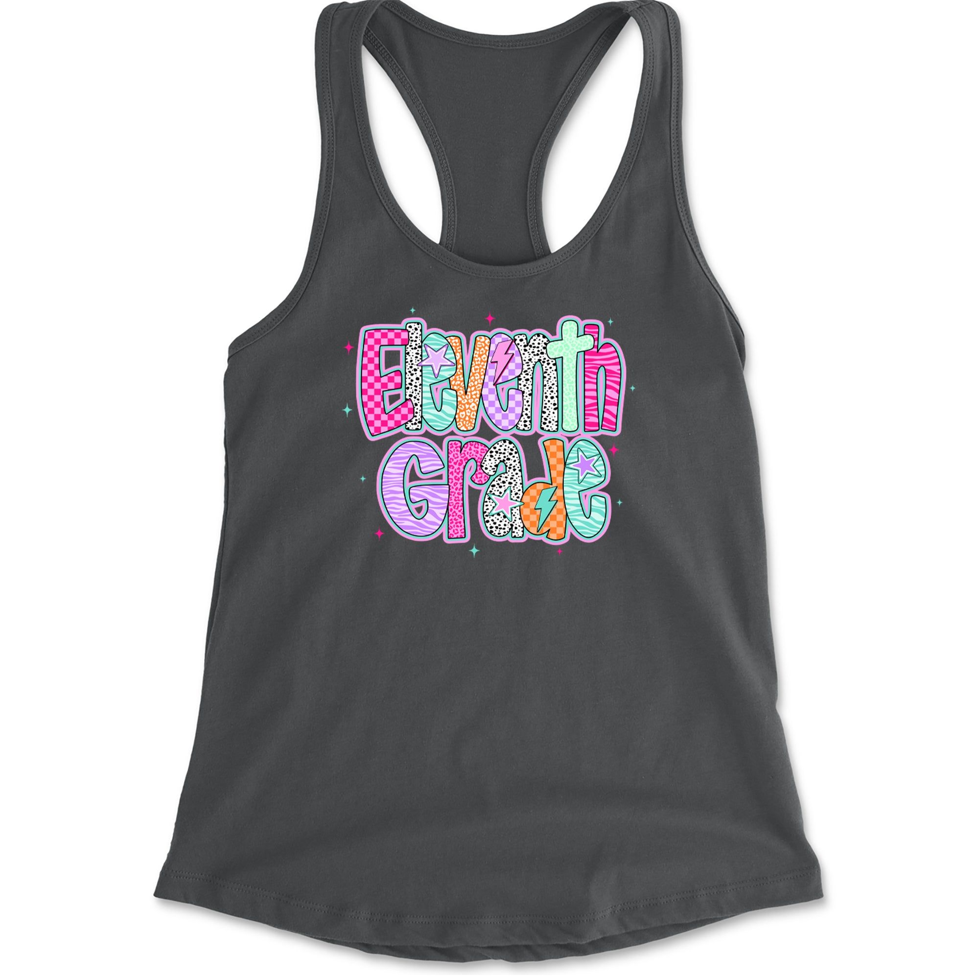 Eleventh Grade Extra Colorful Back to School Racerback Tank Top for Women Charcoal Grey
