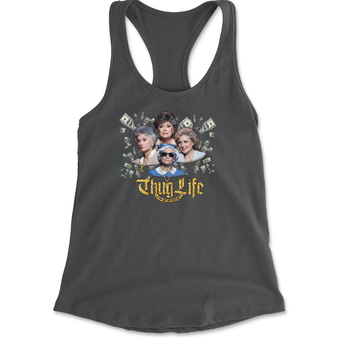 Golden Chain Thug Life Girls Racerback Tank Top for Women Charcoal Grey