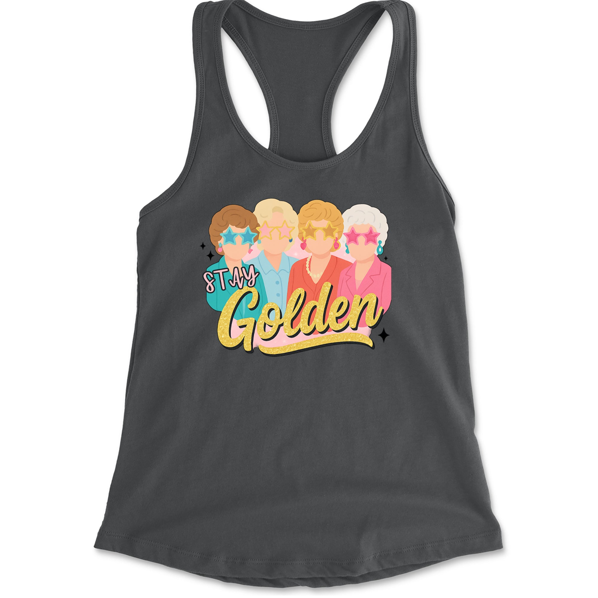 Stay Golden Girls Retro Racerback Tank Top for Women Charcoal Grey
