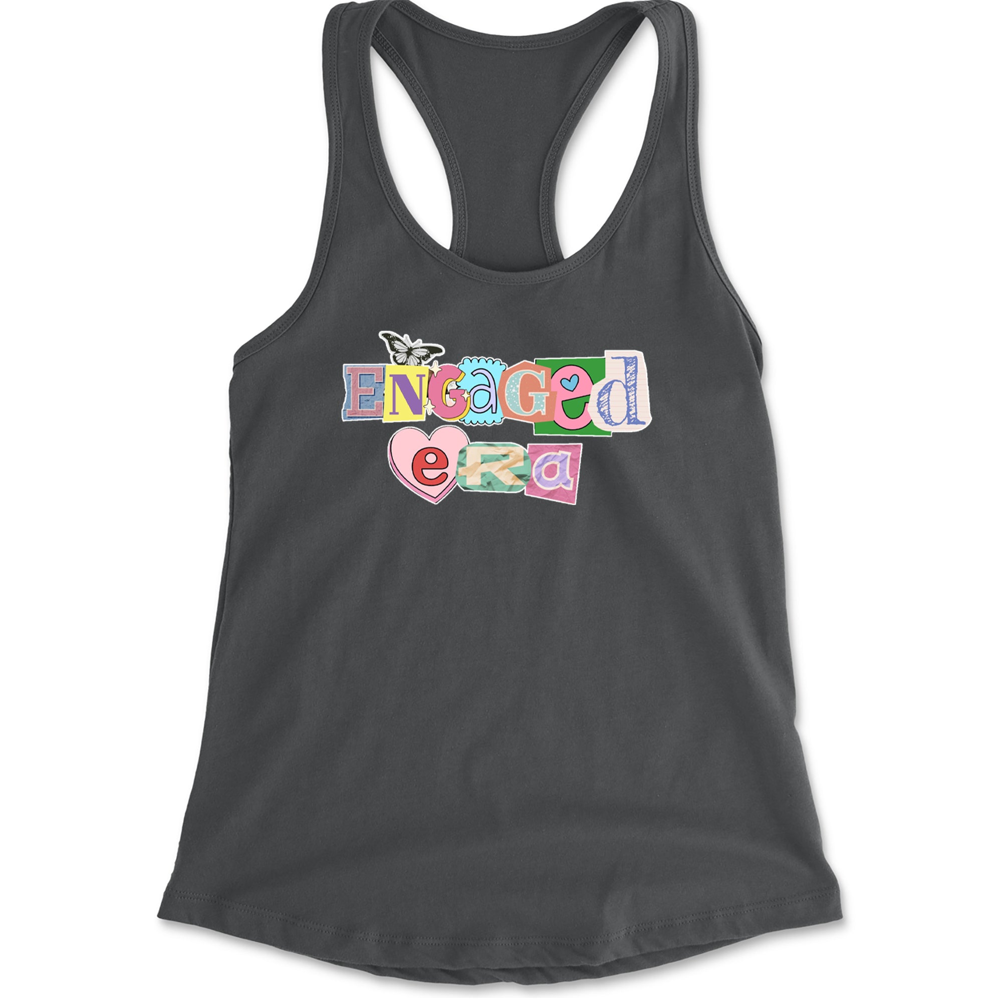 Engaged Era Aesthetic Retro Collage Design Racerback Tank Top for Women Charcoal Grey