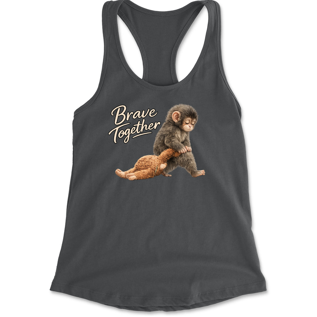 Punch Brave Together Stuffed Animal Racerback Tank Top for Women Charcoal Grey