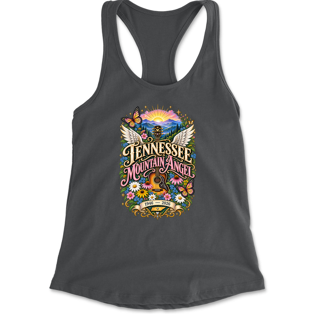 Tennessee Mountain Angel Wings Dolly Racerback Tank Top for Women Charcoal Grey