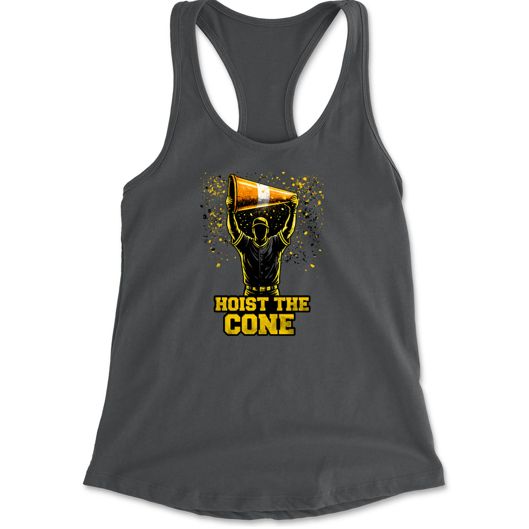 Hoist The Cone Pittsburgh Pride Racerback Tank Top for Women Charcoal Grey