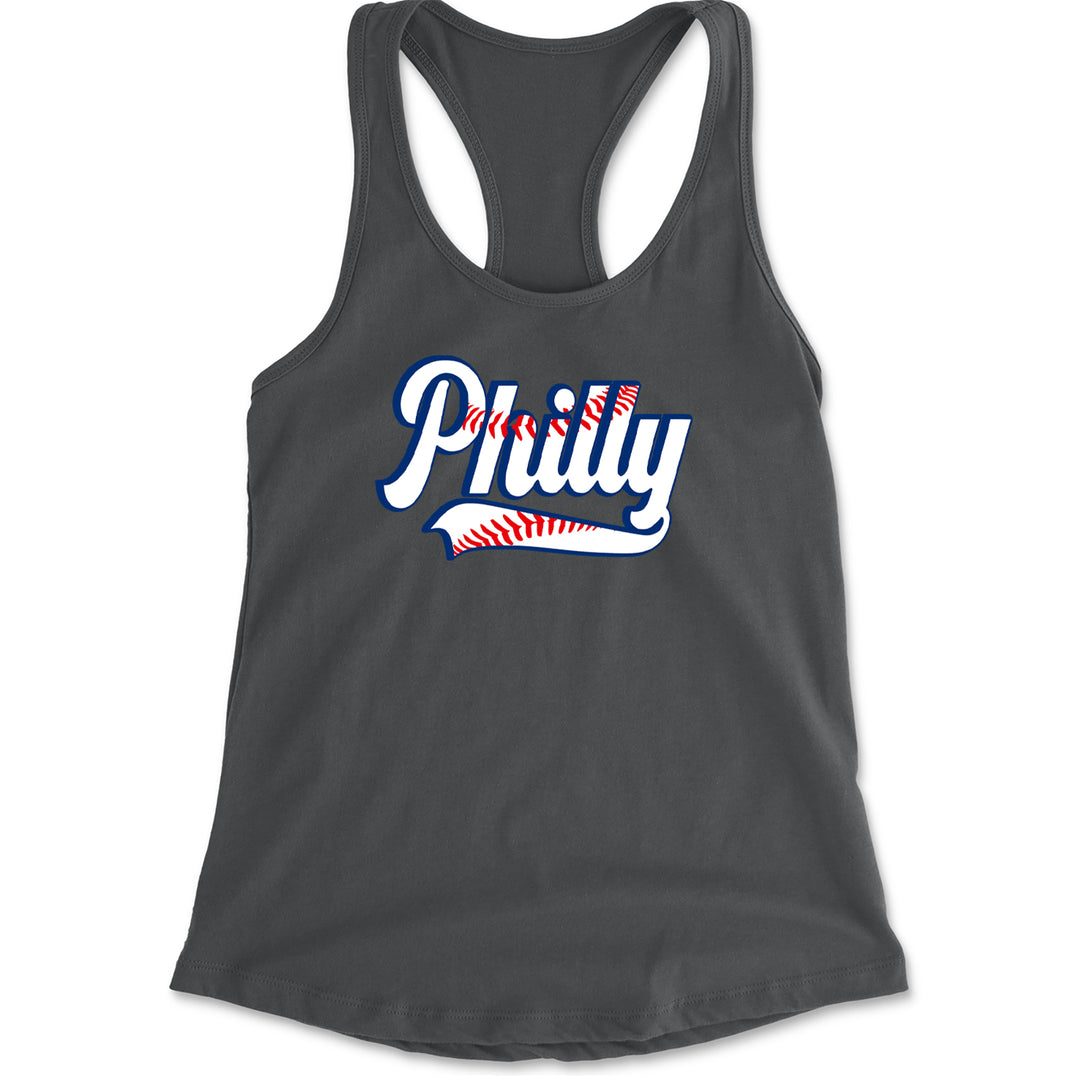 Philly Baseball Stitching Racerback Tank Top for Women Charcoal Grey