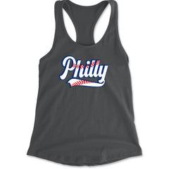 Philly Baseball Stitching Racerback Tank Top for Women Charcoal Grey
