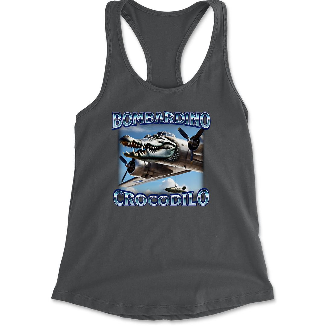 Bombardino Crocodilo Brainrot Racerback Tank Top for Women Charcoal Grey