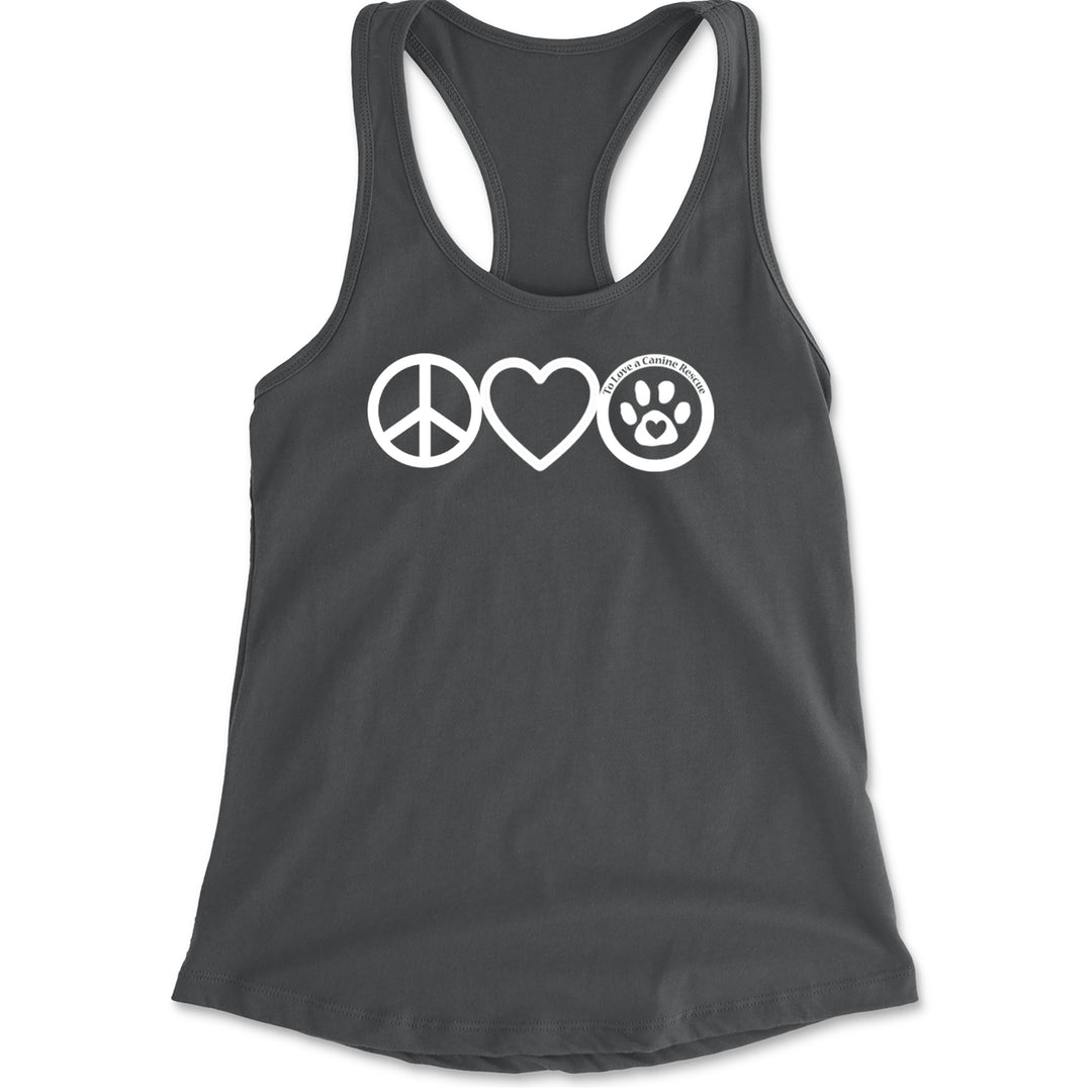 Peace, Love and TLC Dog Rescue Racerback Tank Top for Women Charcoal Grey