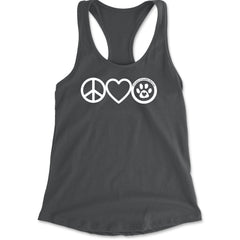 Peace, Love and TLC Dog Rescue Racerback Tank Top for Women Charcoal Grey