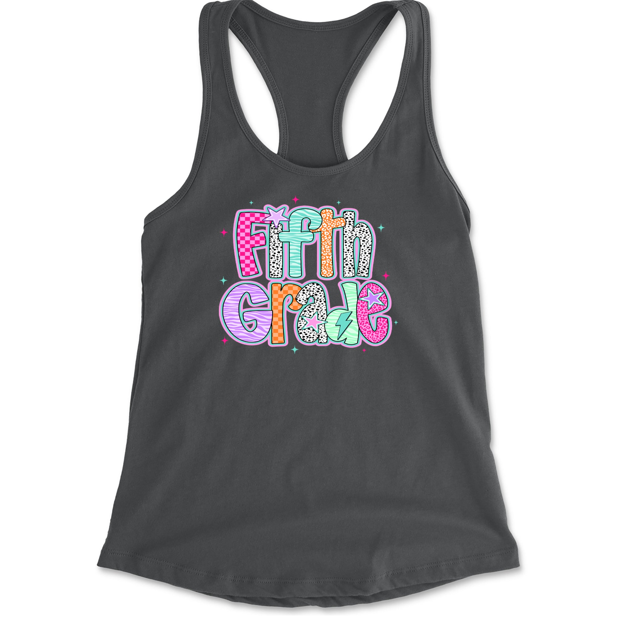 Fifth Grade Fly Colorful Back to School Racerback Tank Top for Women Charcoal Grey