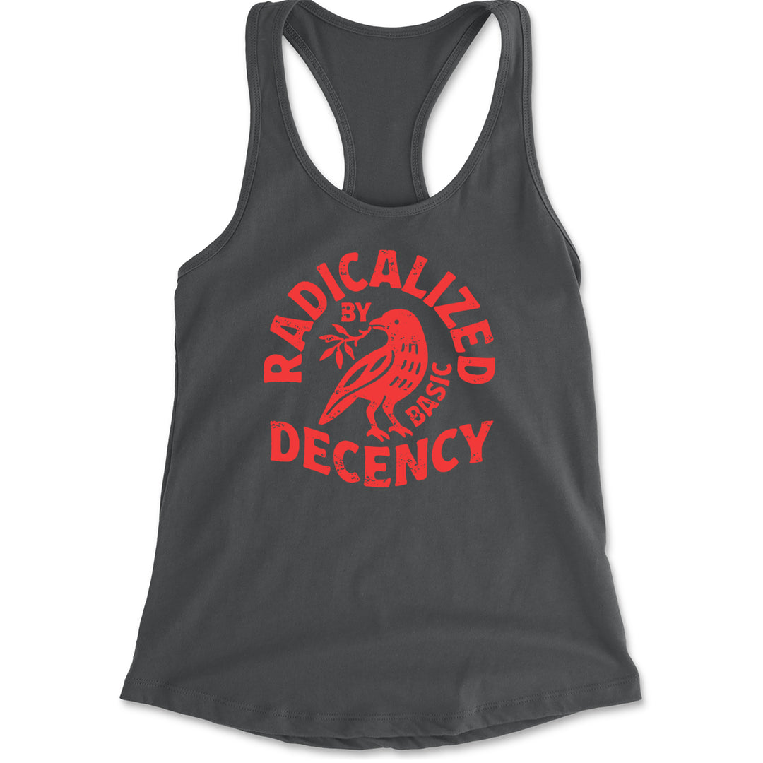 Radicalized by Basic Decency Dove Protest Statement Racerback Tank Top for Women Charcoal Grey