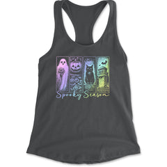 Spooky Season Cute Pastel Halloween Design Racerback Tank Top for Women Charcoal Grey