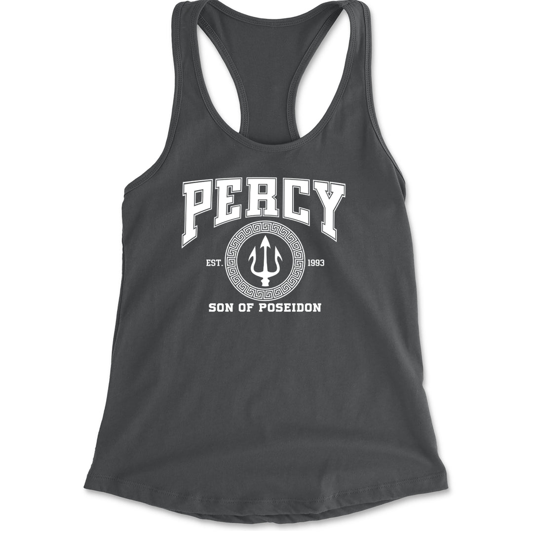 Percy Son Of Poseidon Sea God Racerback Tank Top for Women Charcoal Grey