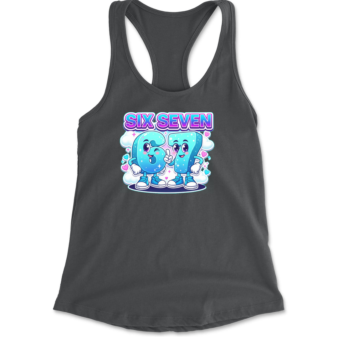 67 Six Seven Meme Kawaii Cloud Racerback Tank Top for Women Charcoal Grey