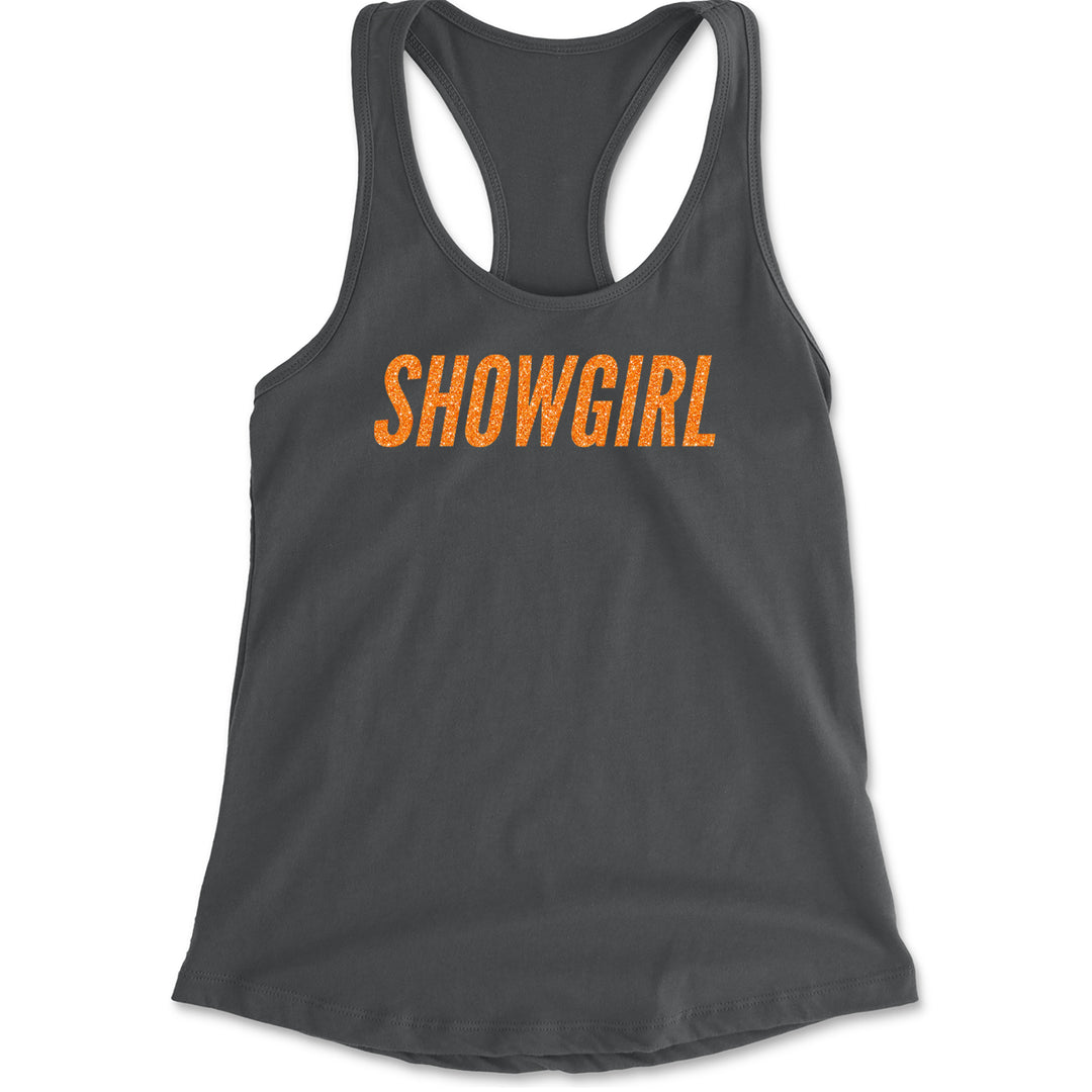 Showgirl Orange Glitter Racerback Tank Top for Women Charcoal Grey