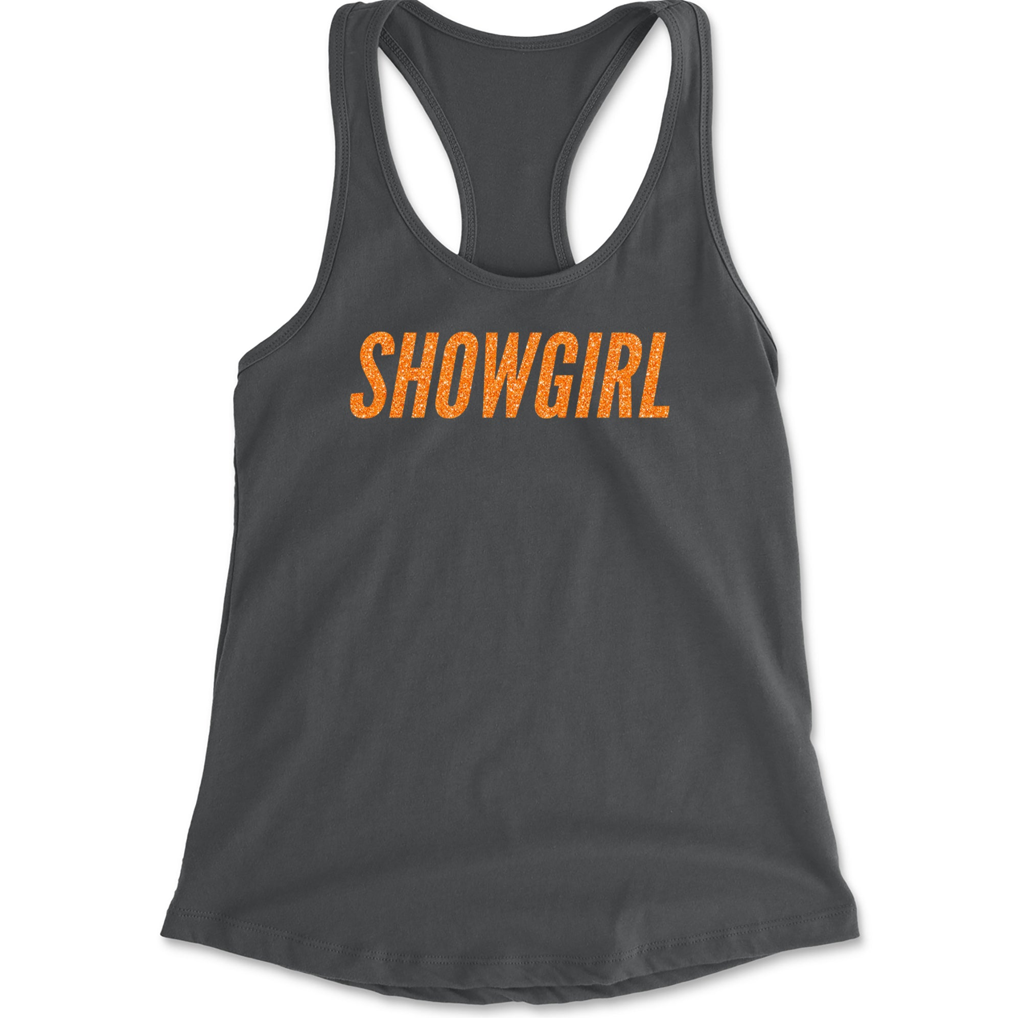 Showgirl Orange Glitter Racerback Tank Top for Women Charcoal Grey
