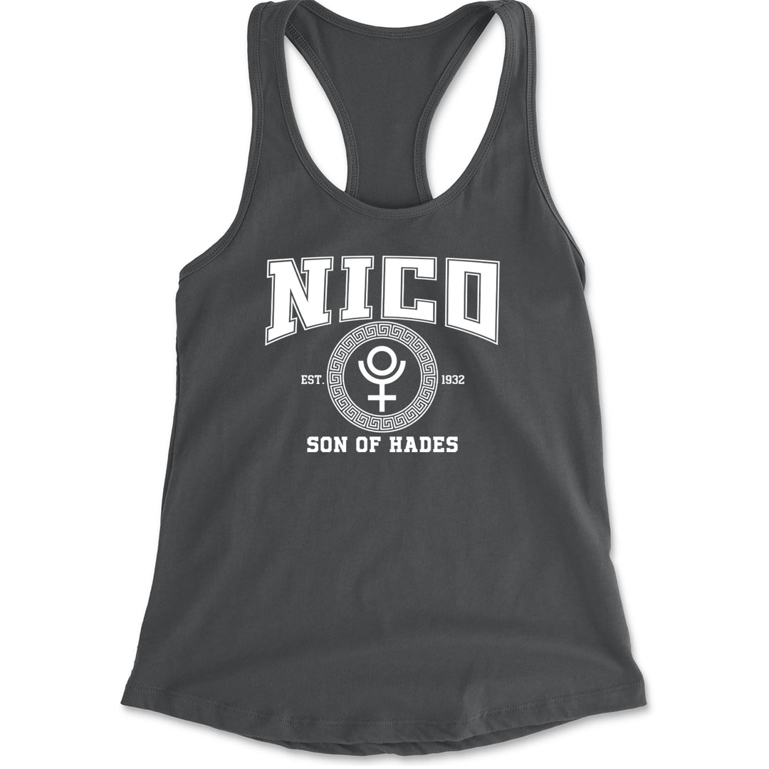 Nico Son of Hades Underworld Crest Racerback Tank Top for Women Charcoal Grey