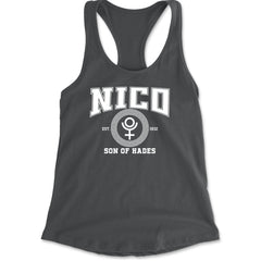 Nico Son of Hades Underworld Crest Racerback Tank Top for Women Charcoal Grey