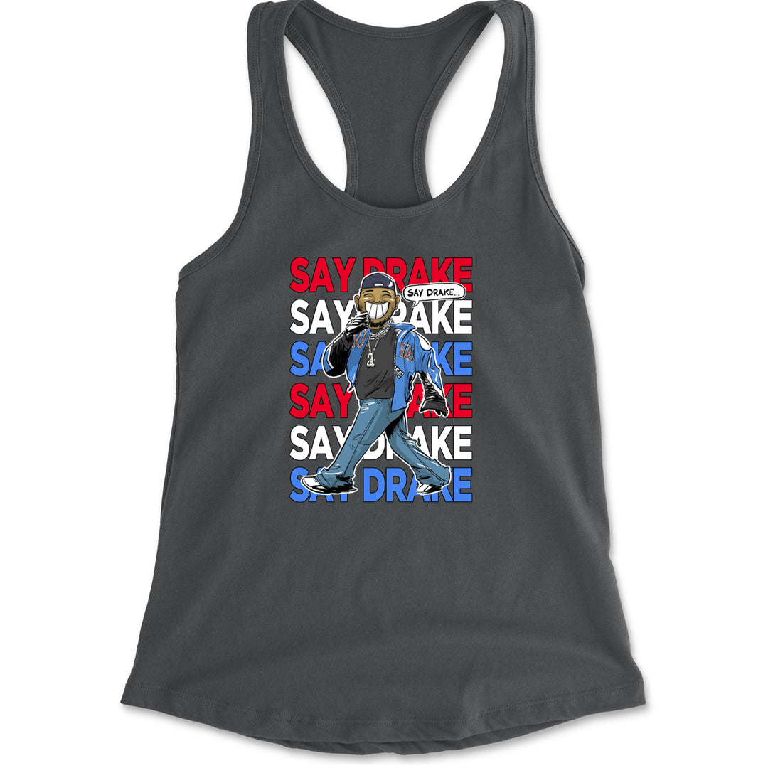 Say Drake Smiling Meme Mustard Racerback Tank Top for Women Charcoal Grey