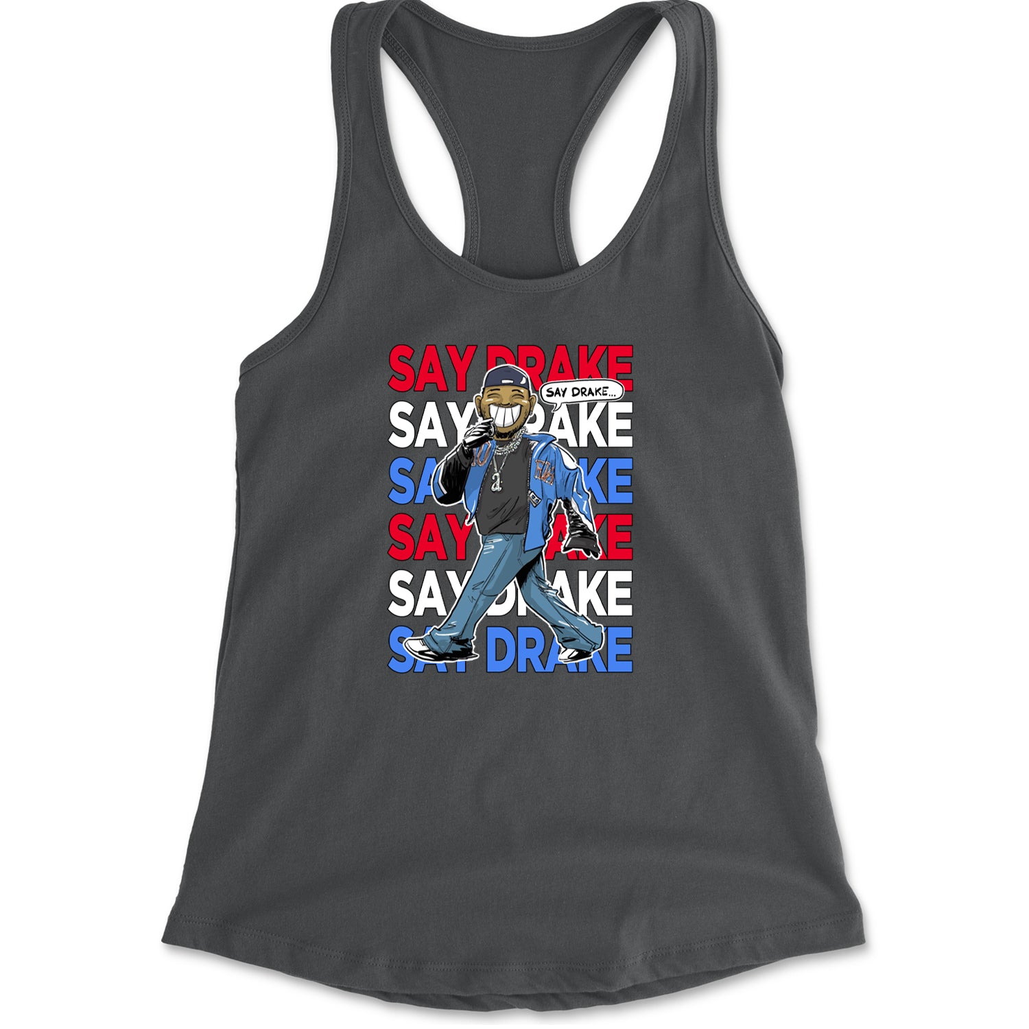 Say Drake Smiling Meme Mustard Racerback Tank Top for Women Charcoal Grey